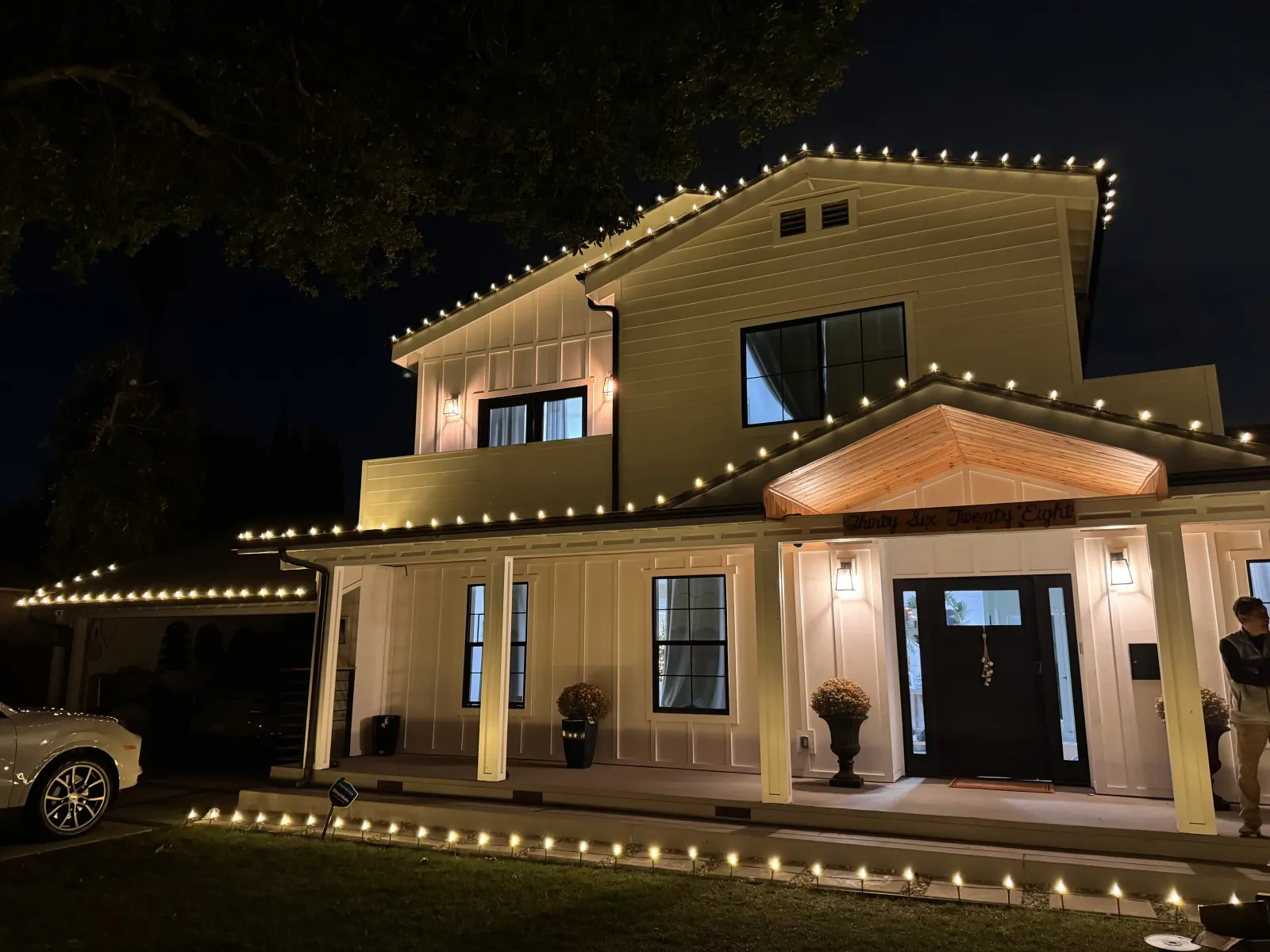 San Diego home with professional Christmas roofline lighting